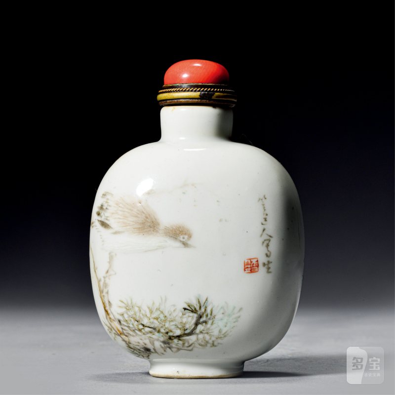 清光绪 程门浅绛彩花鸟大号鼻烟壶